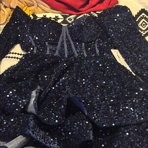 Navy Sequin Off-Shoulder Dress